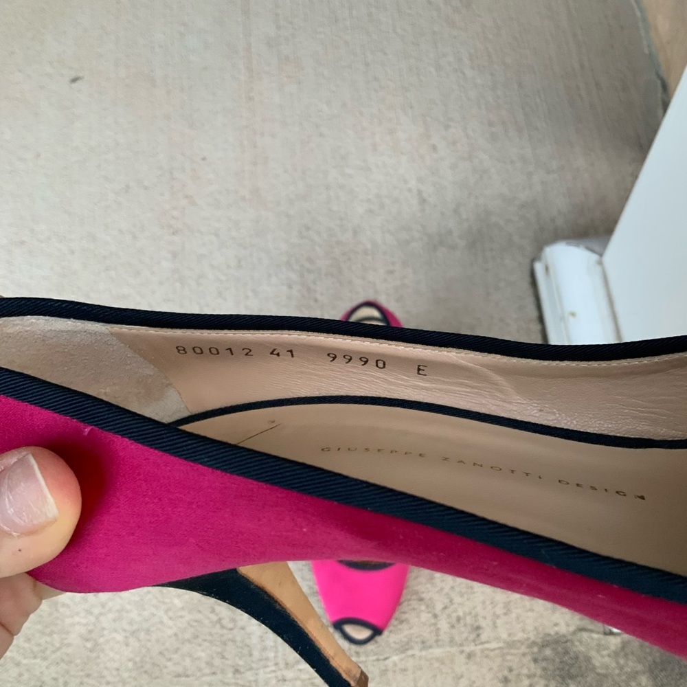 GIUSEPPE ZANOTTI Pink Black Satin Women's Peep Toe Pumps Heels Size 10 - Picture 14 of 15